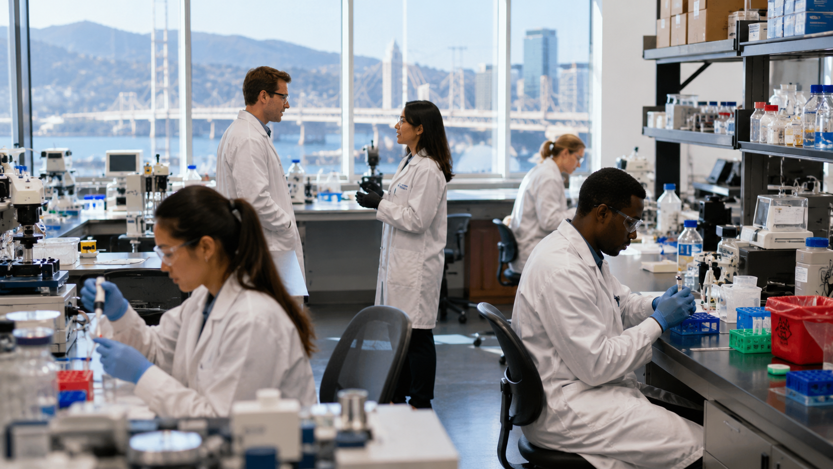 Scientists Working in Modern Biotech Incubator Lab