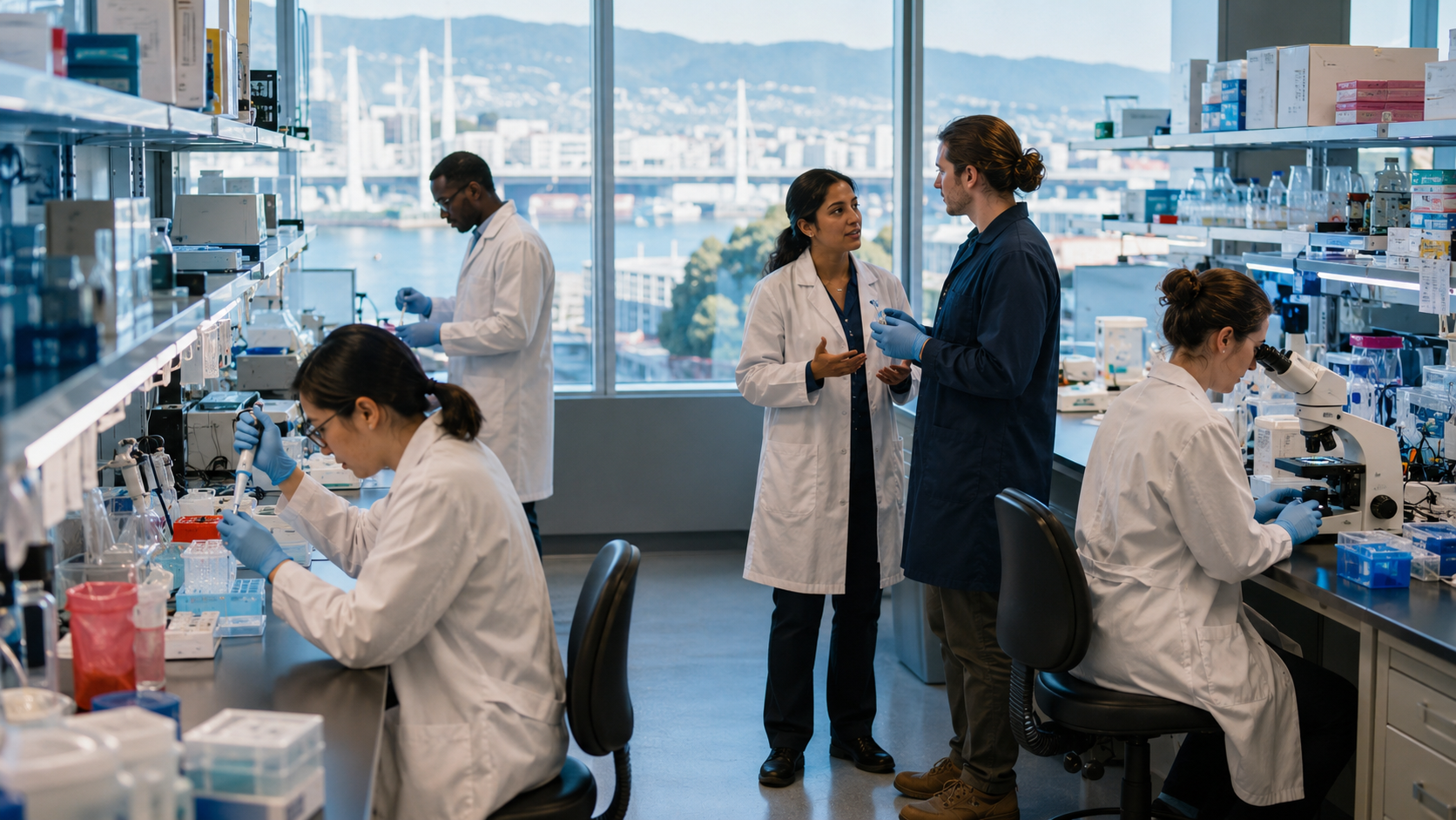 Scientists Working in Shared Wet Lab