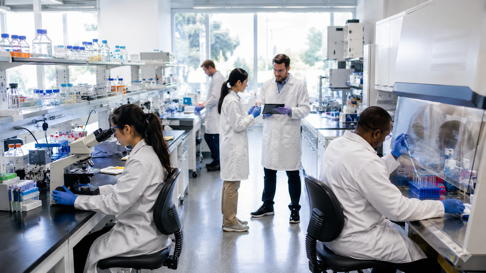 Scientists Working in a Modern Wet Lab