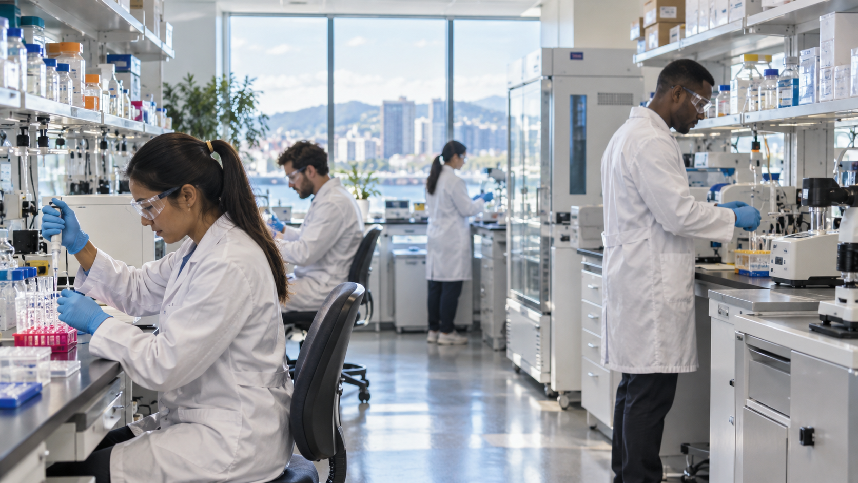 Scientists Working in a Biotech Incubator Lab