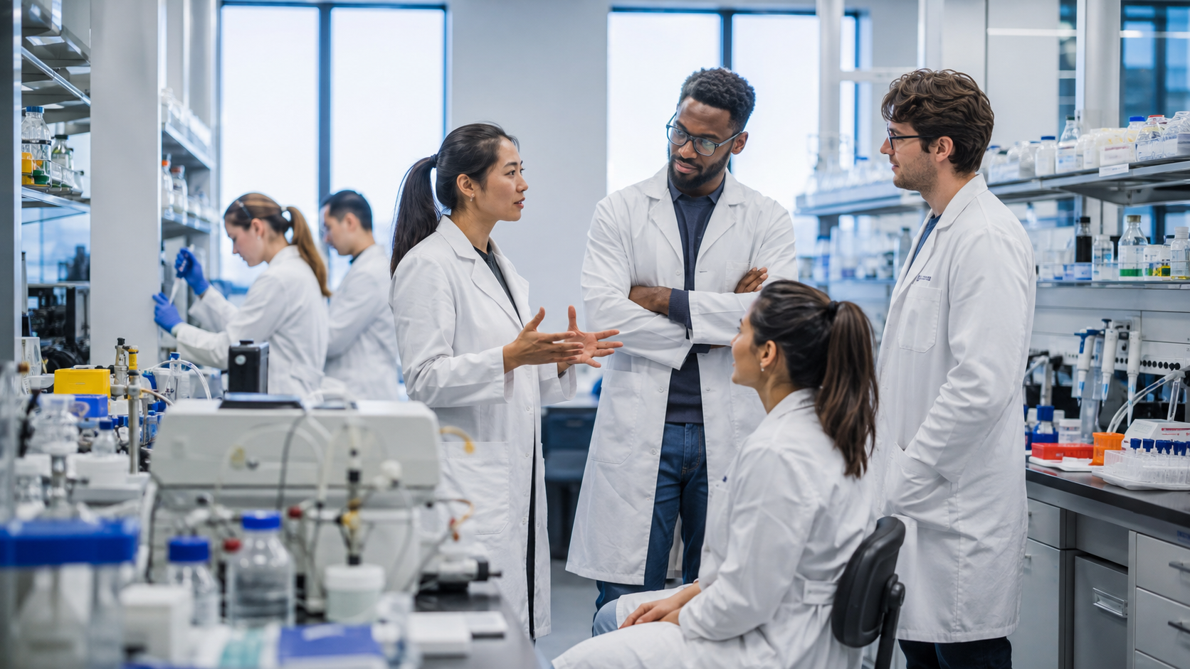 Scientists Working Together in a Biotech Incubator